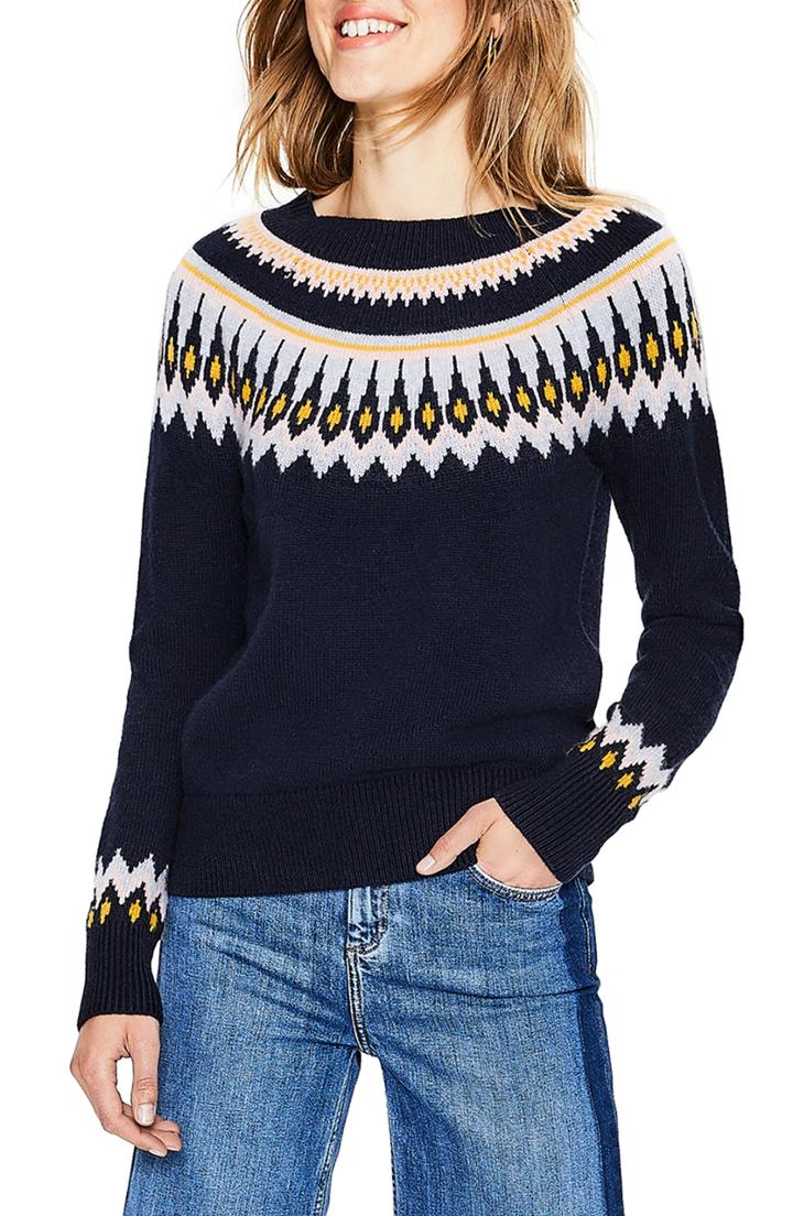 Women's Boden Wool Cotton Alpaca Fair Isle Sweater - Blue