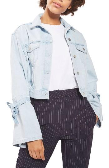 Women's Topshop Trumpet Sleeve Denim Jacket Us (fits Like 0) - Blue