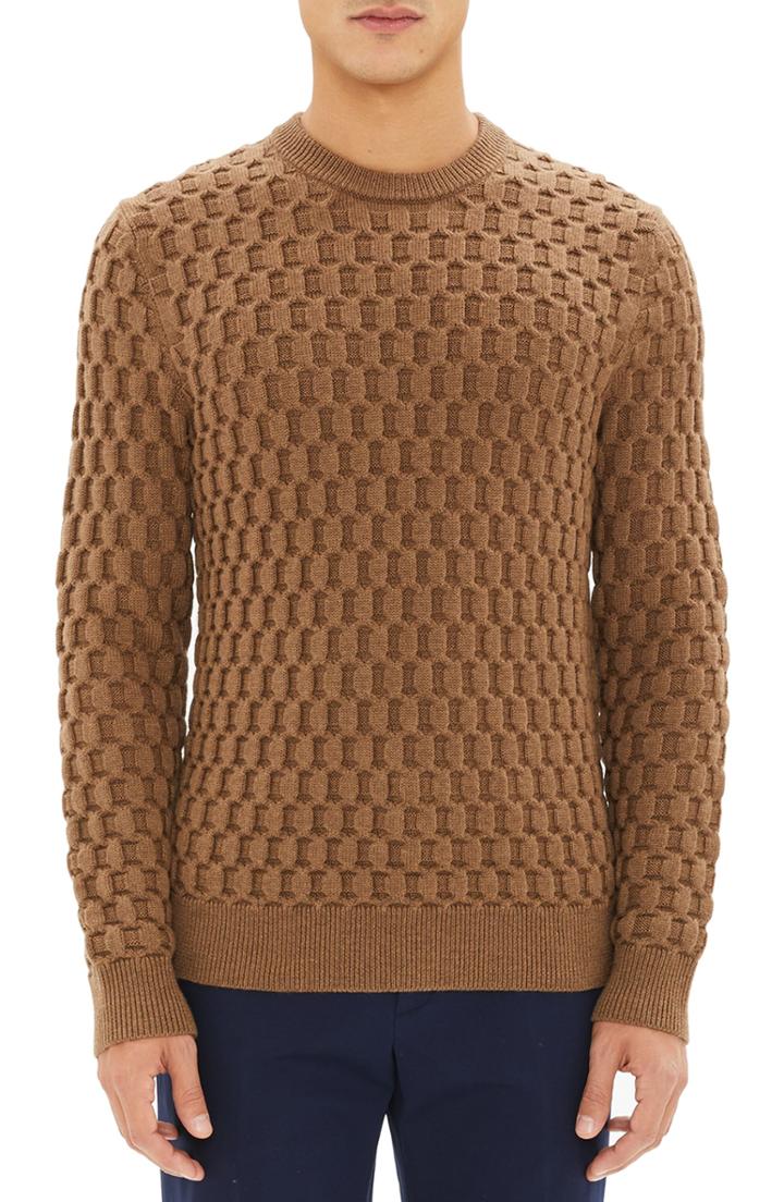 Men's Theory Marcos Honeycomb Merino Wool Sweater - Brown