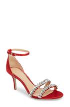 Women's Jewel Badgley Mischka Melania Crystal Embellished Ankle Strap Sandal .5 M - Red