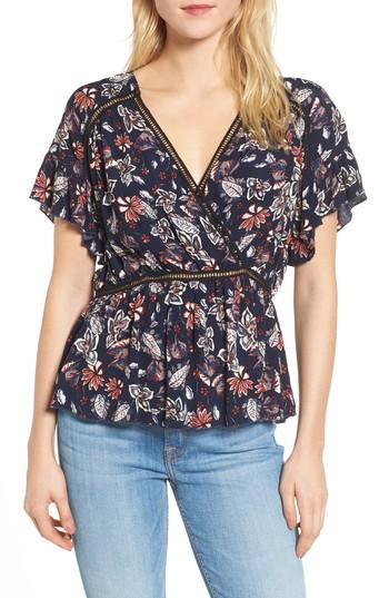 Women's Ella Moss Floral Surplice Top - Blue