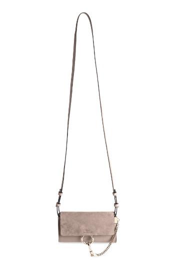 Women's Chloe Mini Faye Suede & Leather Wallet On A Chain - Grey