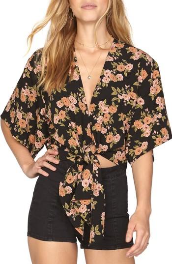 Women's Amuse Society Moon Rising Crop Tie Waist Top - Black