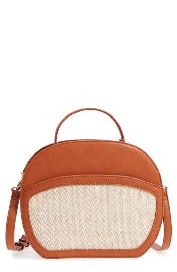 Sole Society Woven Panel Oval Canteen Faux Leather Satchel - Brown