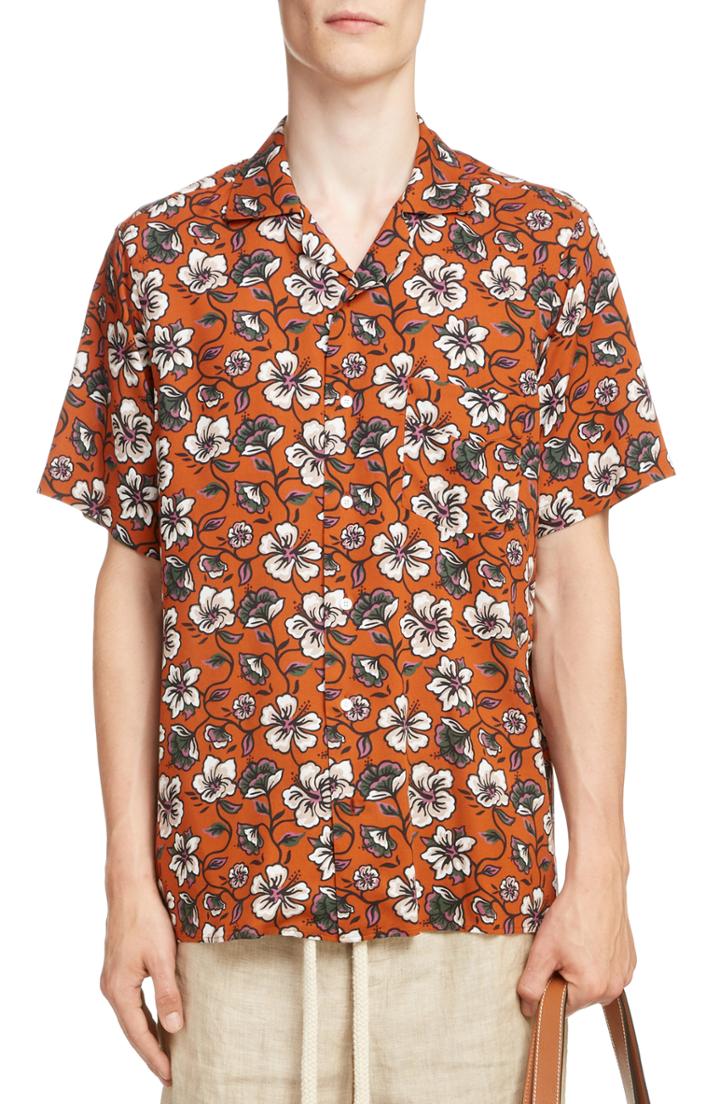 Men's Loewe Floral Print Camp Shirt - White