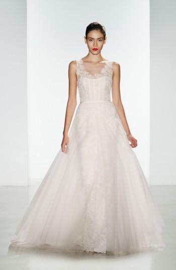 Women's Amsale Rae Corded Lace Gown With Tulle Overskirt