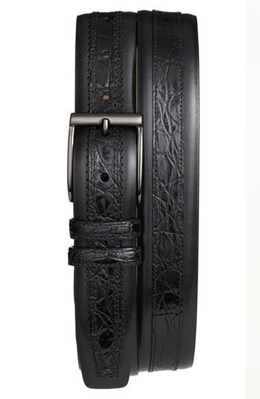Men's Mezlan 'parma' Calfskin & Genuine Crocodile Leather Belt - Black