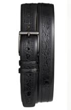 Men's Mezlan 'parma' Calfskin & Genuine Crocodile Leather Belt - Black