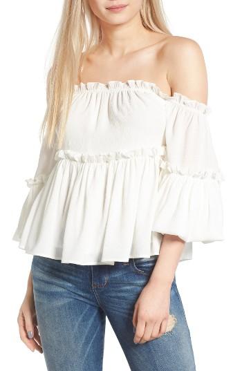 Women's J.o.a. Ruffle Off The Shoulder Top - White