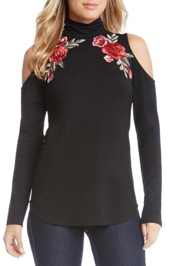 Women's Karen Kane Applique Cold Shoulder Top - Black