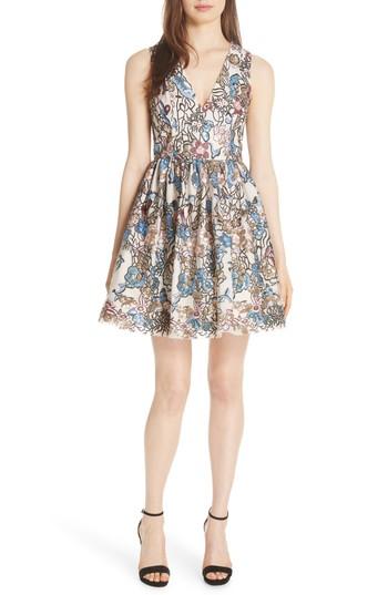 Women's Alice + Olivia Becca Embroidered Fit & Flare Dress - Ivory