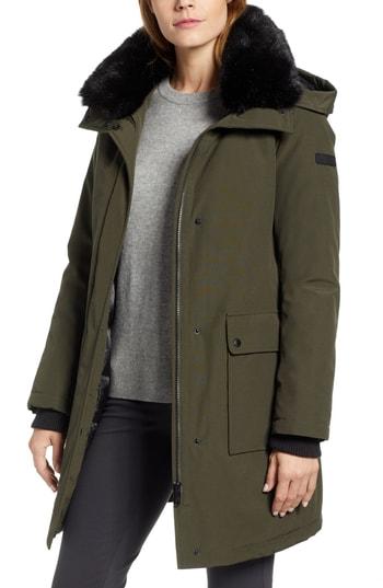 Women's Sam Edelman Faux Fur Trim Canvas Parka - Green