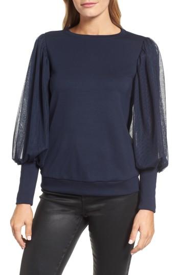 Women's Gibson Mesh Bishop Sleeve Ponte Top - Blue