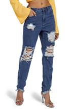 Women's Missguided Destroyed Ankle Straight Leg Jeans Us / 8 Uk Tall - Blue