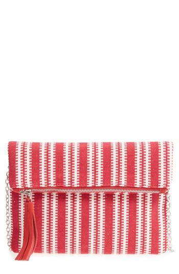 Street Level Stripe Woven Clutch - Red