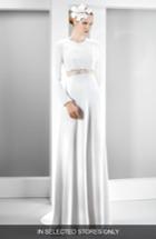 Women's Jesus Peiro Illusion Lace Inset Long Sleeve Crepe Gown, Size In Store Only - Ivory