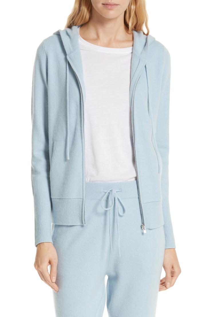 Women's Nordstrom Signature Cashmere Blend Zip Front Hoodie - Blue