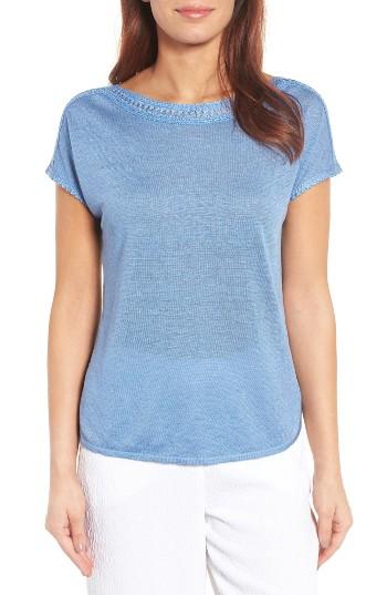 Women's Nic+zoe Crochet Trim Linen Blendtop - Blue