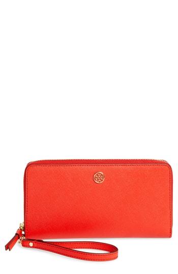 Women's Tory Burch Robinson Leather Passport Continental Wallet - Red