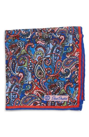 Men's David Donahue Paisley Wool & Silk Pocket Square, Size - Red