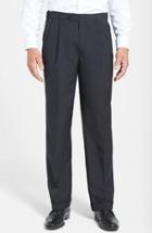 Men's Berle Self Sizer Waist Pleated Wool Gabardine Trousers X Unhemmed - Black