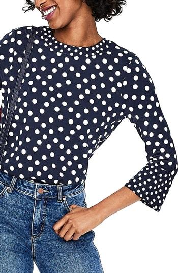 Women's Boden High Neck Flare Cuff Top - Blue