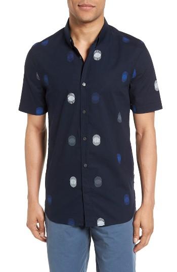 Men's French Connection Titan Dot Fit Sport Shirt, Size Medium - Blue