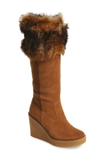 Women's Ugg Valberg Genuine Shearling Cuff Wedge Boot M - Brown