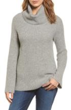 Petite Women's Halogen Ribbed Cashmere Turtleneck Sweater P - Grey