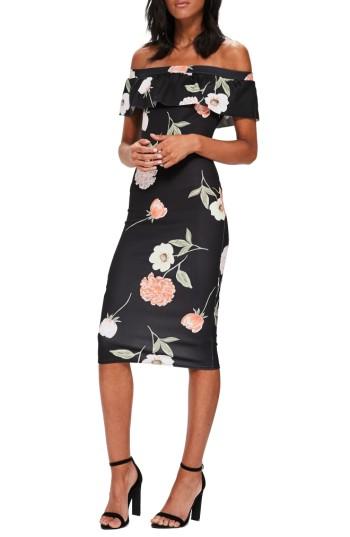 Women's Missguided Bardot Off The Shoulder Midi Dress Us / 8 Uk - Black