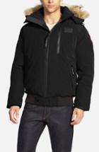 Men's Canada Goose 'borden' Regular Fit Bomber Jacket With Genuine Coyote Trim - Black