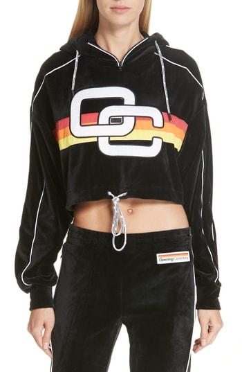 Women's Opening Ceremony Velour Crop Hoodie - Black