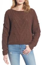 Women's Woven Heart Cable Knit Sweater - Brown