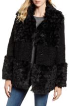 Women's Kensie Faux Fur Patchwork Coat - Black