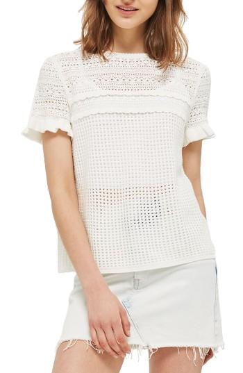 Women's Topshop Ruffle Sleeve Pointelle Knit Sweater