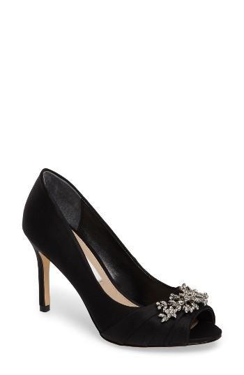 Women's Nina Rumina Embellished Peep Toe Pump M - Black