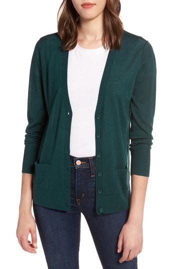 Women's Halogen V-neck Pocket Cardigan - Green