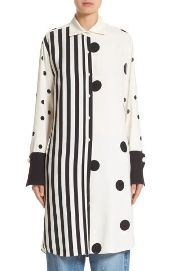 Women's Monse Stripe & Dot Stretch Silk Long Blouse