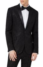 Men's Topman Ultra Skinny Fit Jacquard Leaf Tuxedo Jacket - Black