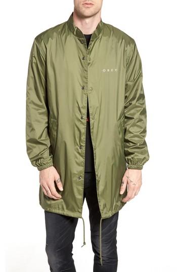 Men's Obey Novel Mock Neck Nylon Jacket - Green