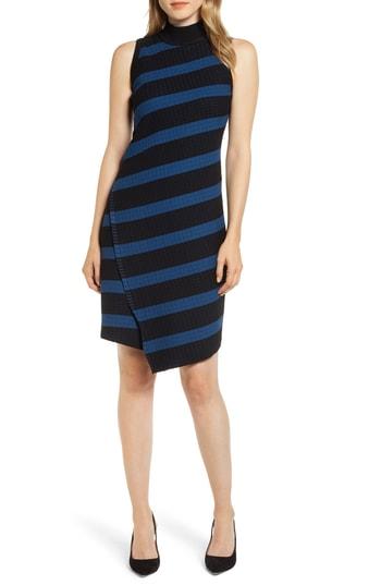 Women's Anne Klein Stripe Mock Neck Sweater Dress - Black