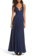 Women's Lulus Lace Trim Chiffon Maxi Dress - Blue