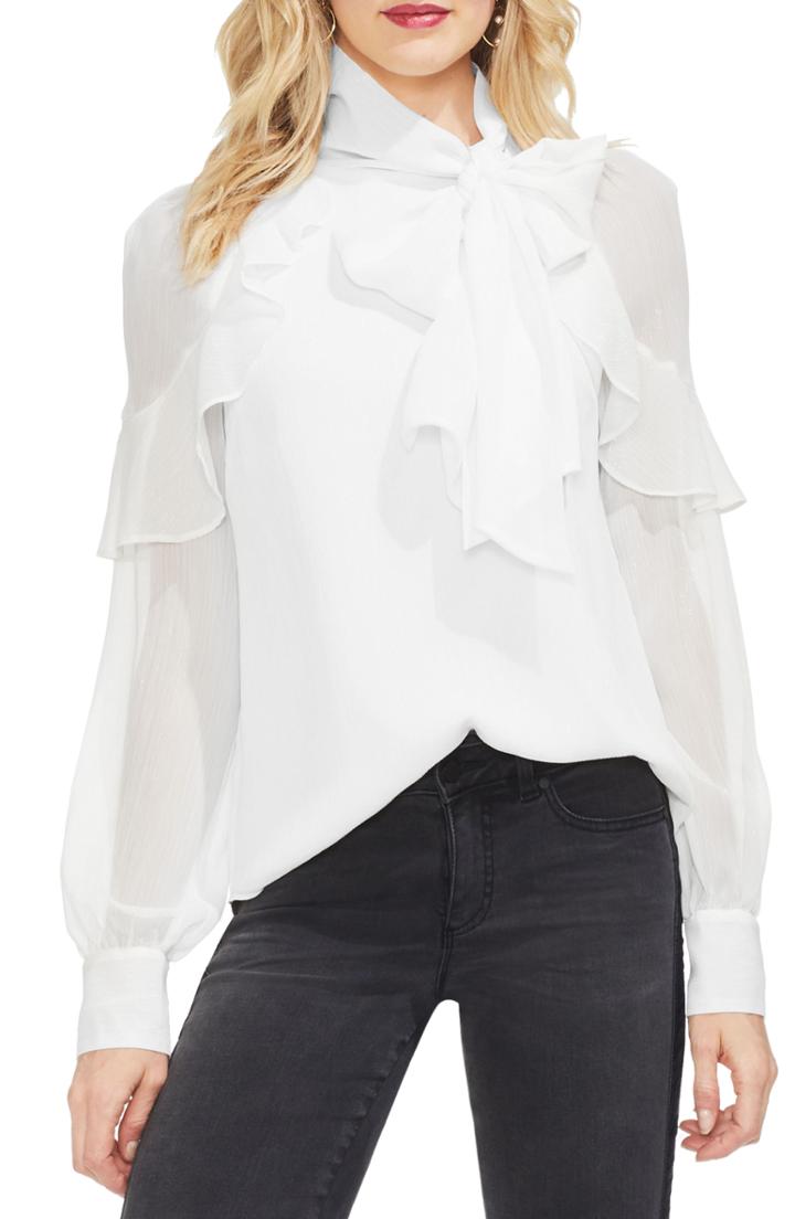 Women's Vince Camuto Ruffle Front Metallic Stripe Blouse