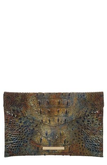 Brahmin Melbourne Croc Embossed Leather Envelope Clutch - Burgundy