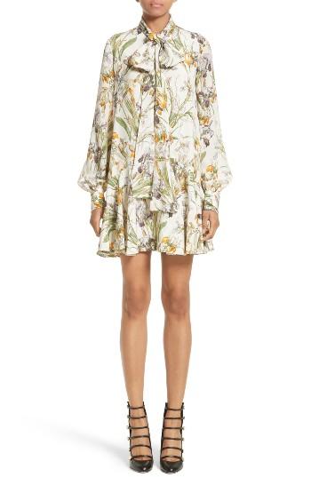 Women's Alexander Mcqueen Iris Print Silk Crepe De Chine Dress - None
