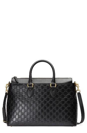 Gucci Medium Top Handle Signature Leather Tote - Black