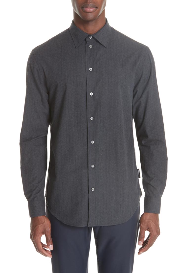 Men's Emporio Armani Regular Fit Geometric Sport Shirt, Size - Grey