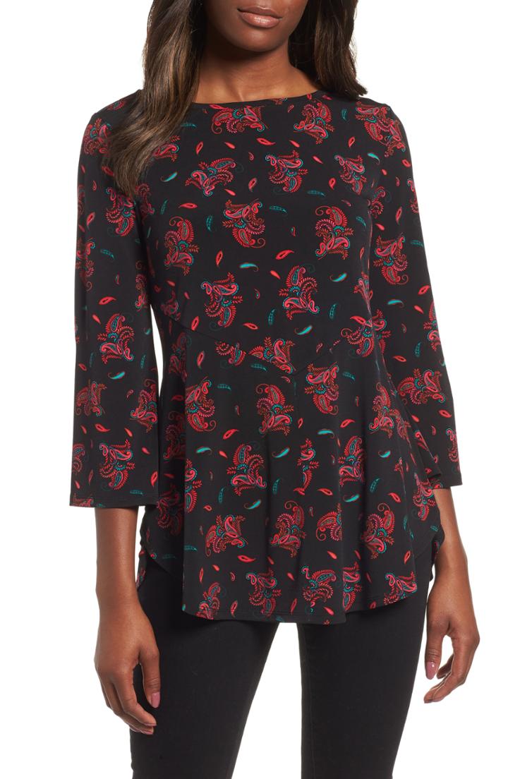 Women's Chaus Paisley Boat Neck Top - Black