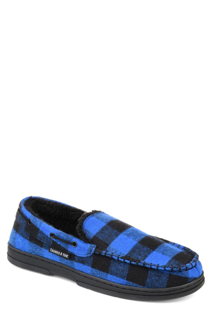 Men's Thomas And Vine Talon Moccasin Slipper With Faux Fur M - Blue