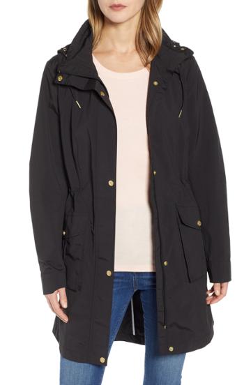 Women's Cole Haan Signature Packable Rain Jacket With Removable Hood - Black